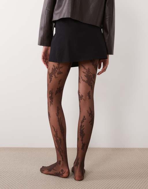 ASOS DESIGN abstrakta stora blommiga spetsstrumpbyxor i chokladbrun, 3 av 3