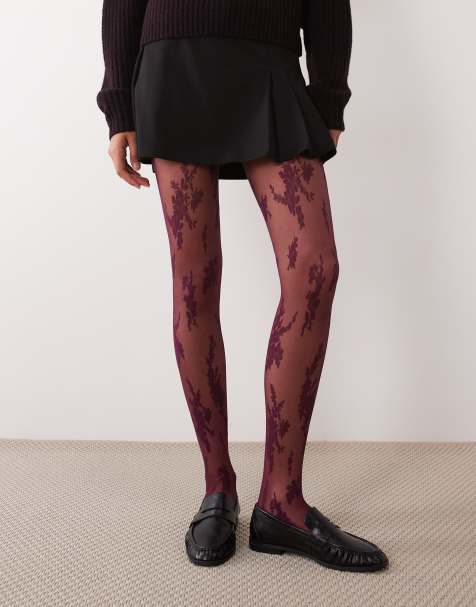 ASOS DESIGN abstrakta stora blommiga spetsstrumpbyxor i plommon - view 1