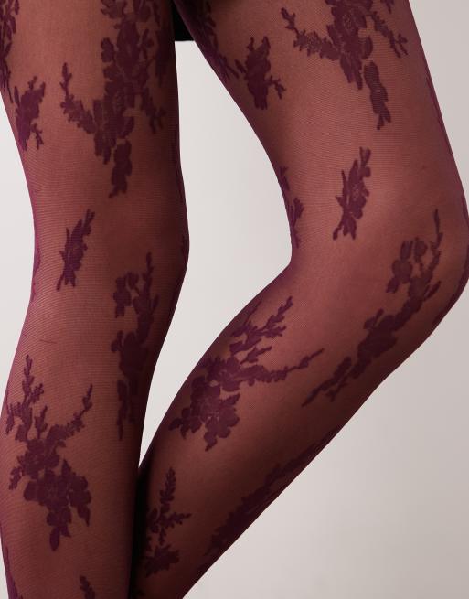 ASOS DESIGN abstrakta stora blommiga spetsstrumpbyxor i plommon, 2 av 3