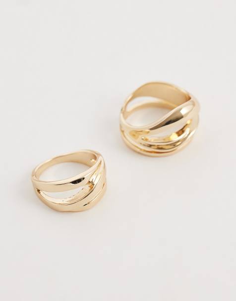 ASOS DESIGN – Abstrakte Ringe in Goldoptik, Multipack - view 1