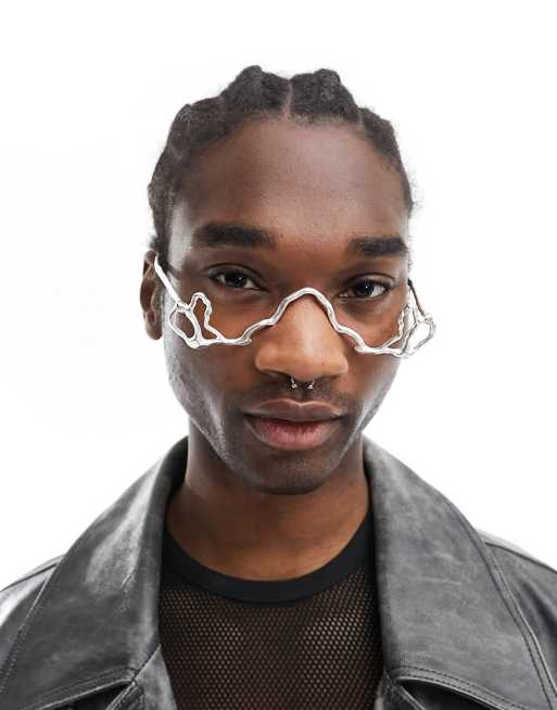 ASOS DESIGN - Accessorio per il viso in metallo effetto fuso color argento