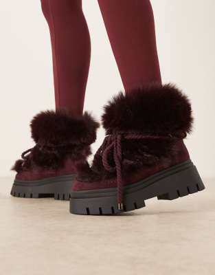 Acclaim - Après-ski à lacets en imitation peau de mouton - Bordeaux-Rouge 38