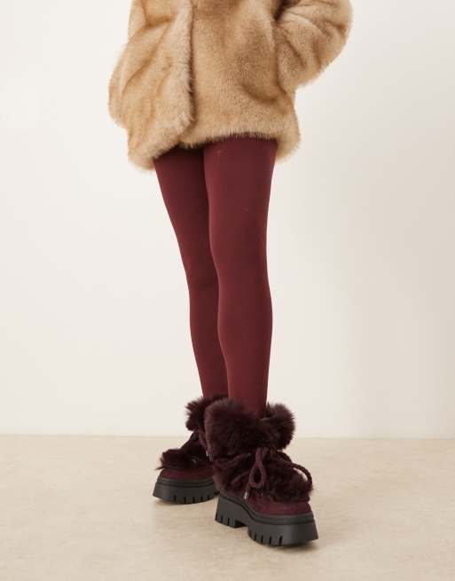 ASOS DESIGN - Acclaim - Bordeauxrøde snestøver med snørebånd og imiteret lammeskindsfor, 2 af 4