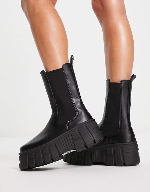 ASOS DESIGN Acclaim Chelsea Stiefel in Schwarz mit dicker Sohle ASOS