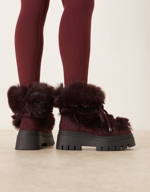 ASOS DESIGN – Acclaim – Schneestiefel zum Schnüren in Burgunderrot mit Lammfellimitat, 4 von 4