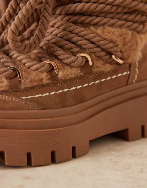 ASOS DESIGN – Acclaim – Schneestiefel zum Schnüren in Taupe mit Lammfellimitat, 2 von 4