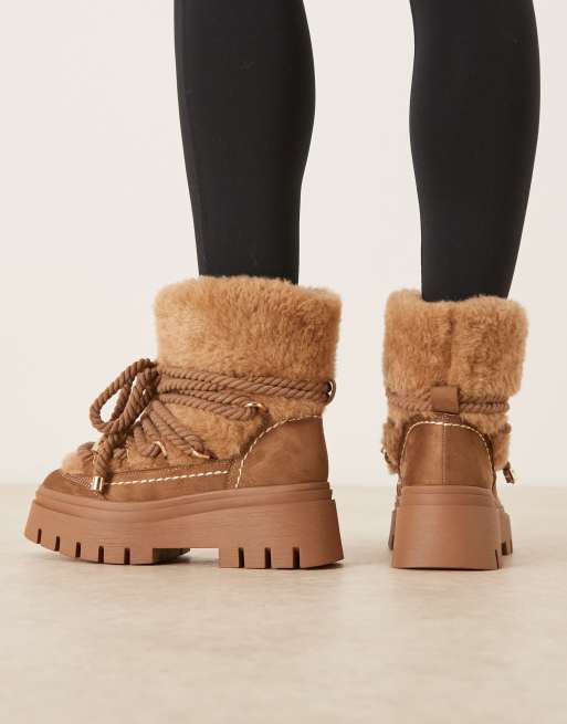 ASOS DESIGN – Acclaim – Schneestiefel zum Schnüren in Taupe mit Lammfellimitat, 3 von 4
