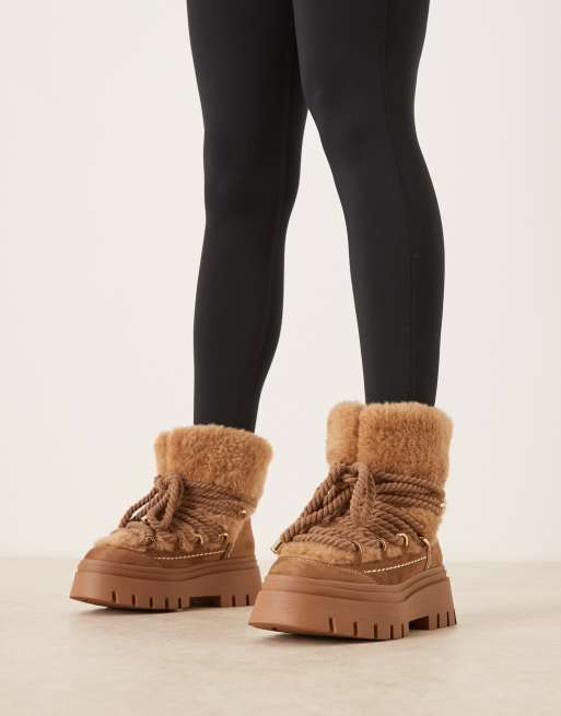 ASOS DESIGN – Acclaim – Schneestiefel zum Schnüren in Taupe mit Lammfellimitat, 4 von 4