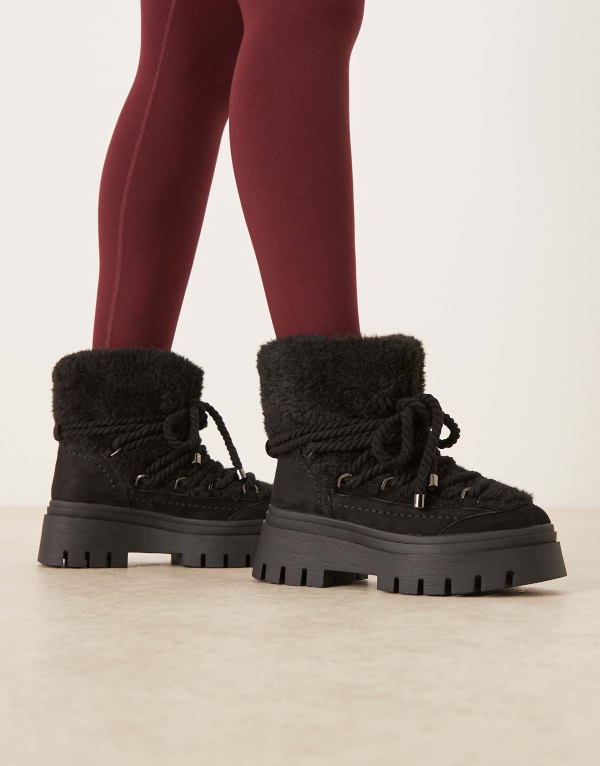 ASOS DESIGN Acclaim shearling lace up snow boots in black
