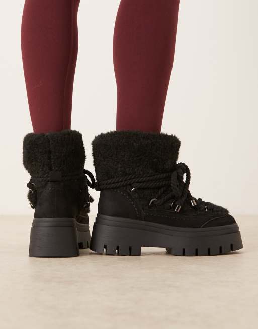 ASOS DESIGN – Acclaim – Svarta vinterkängor med snörning och fårskinnsimitation, 3 av 4