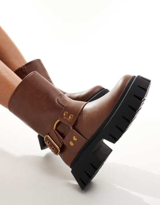 ASOS DESIGN – Ace – Bruna ankelhöga bikerboots med flera remmar, 3 av 4