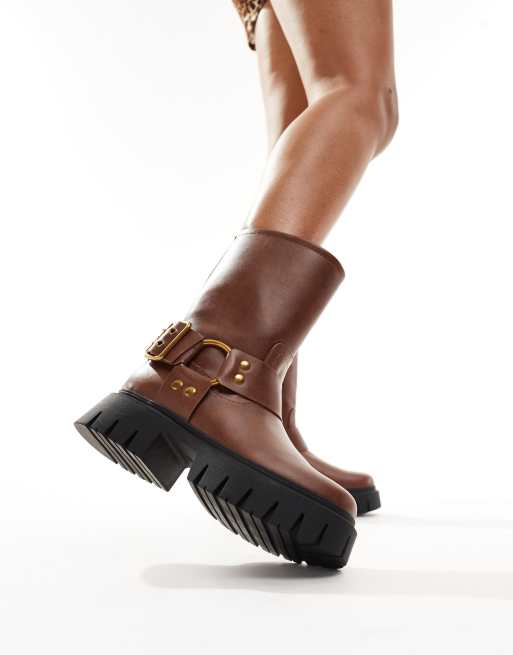 ASOS DESIGN – Ace – Bruna ankelhöga bikerboots med flera remmar, 4 av 4