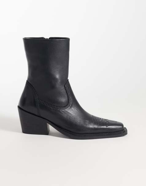 ASOS DESIGN – Ace – Czarne skórzane kowbojki do kostki - view 1