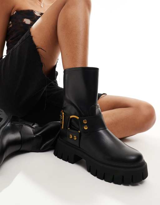 ASOS DESIGN Ace harness biker ankle boots in black