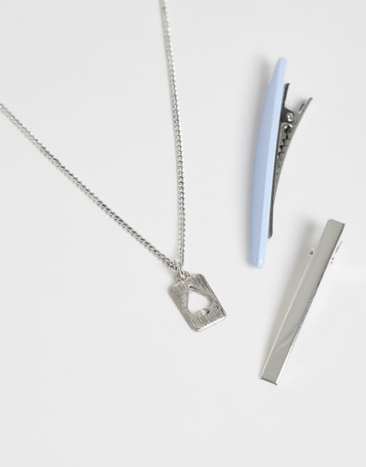 ASOS DESIGN ace of spades playing card pendant necklace in silver, 2 of 4