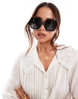 ASOS DESIGN ASOS DESIGN acetate 70s sunglasses with polarised lens-Black