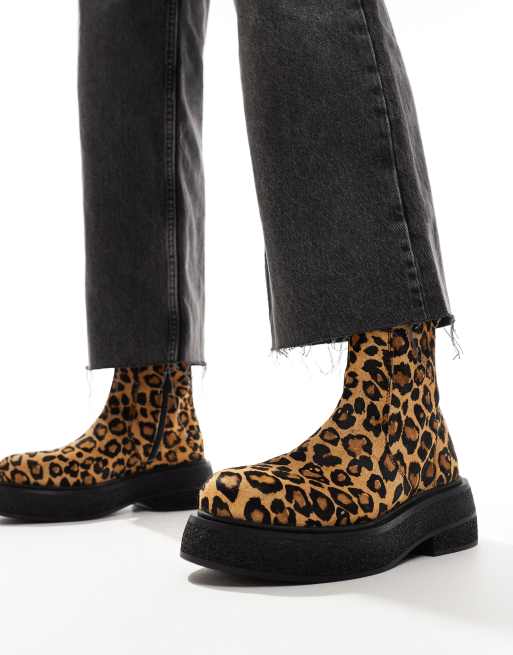 ASOS DESIGN Achieve flat leather boots in leopard 