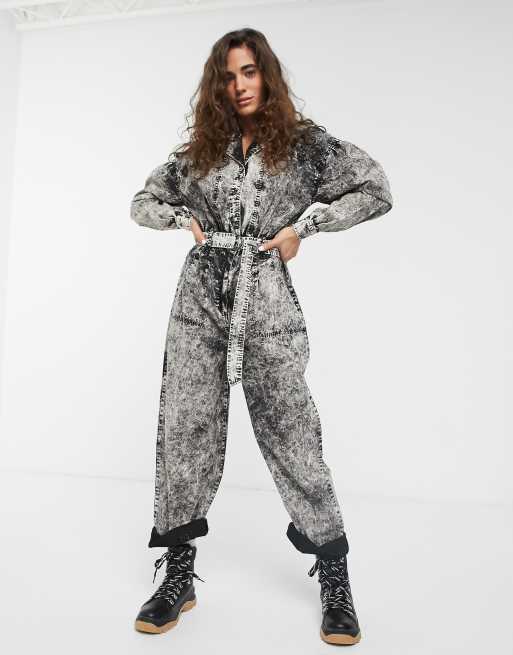 ASOS DESIGN acid wash boilersuit in black ASOS
