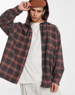 red and black check hooded shirt