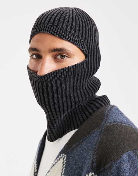 ASOS DESIGN acid wash ribbed knitted balaclava in grey - view 1