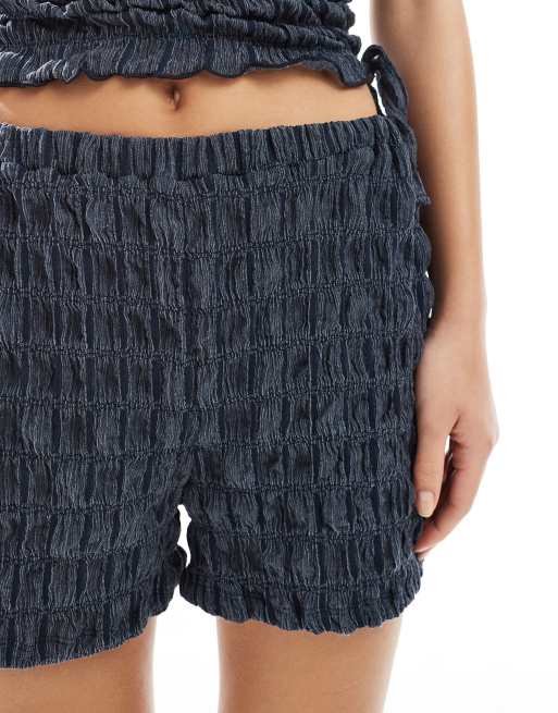ASOS DESIGN acid wash texture shorts in blue, 3 of 5