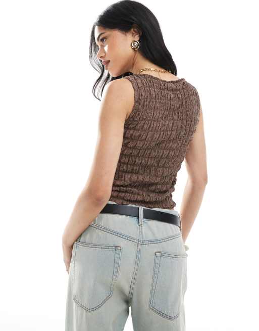 ASOS DESIGN acid wash textured button through vest in brown - part of a set, 2 of 4