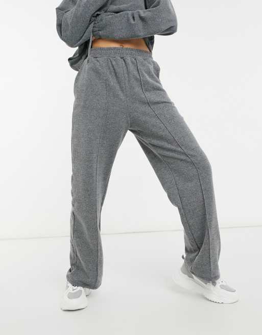 ASOS DESIGN acid wash tracksuit hoodie/ straight leg sweatpants in charcoal