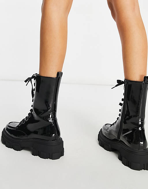 ASOS Wide Fit Acoustic Chunky Lace-up Boots in Black Womens Shoes Boots Ankle boots 