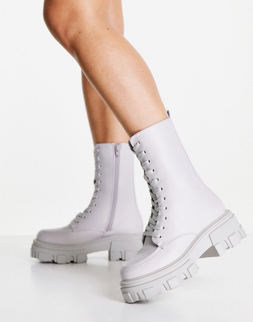 ASOS DESIGN Acoustic chunky lace up boots in gray-Grey