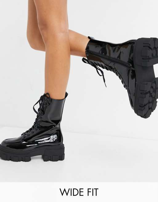 ASOS DESIGN - Acoustic - Stivaletti a pianta larga stringati con suola spessa neri in vernice