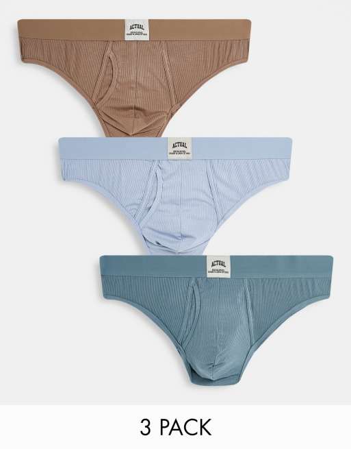 ASOS DESIGN Actual – Zestaw 3 par prążkowanych slipów