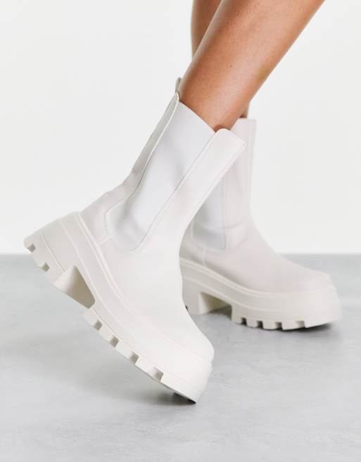 ASOS DESIGN Alliance chunky zip front boots in off-white