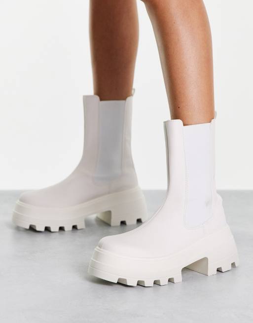 ASOS DESIGN Alliance chunky zip front boots in off-white