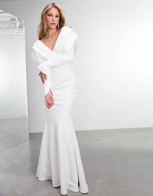 ASOS DESIGN Ada cross back crepe wedding dress with fishtail