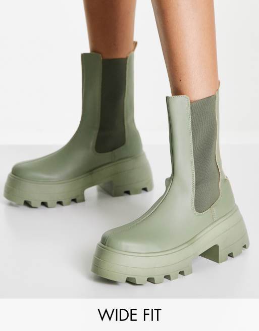 ASOS DESIGN - Ada - Stivaletti Chelsea kaki a pianta larga con suola spessa