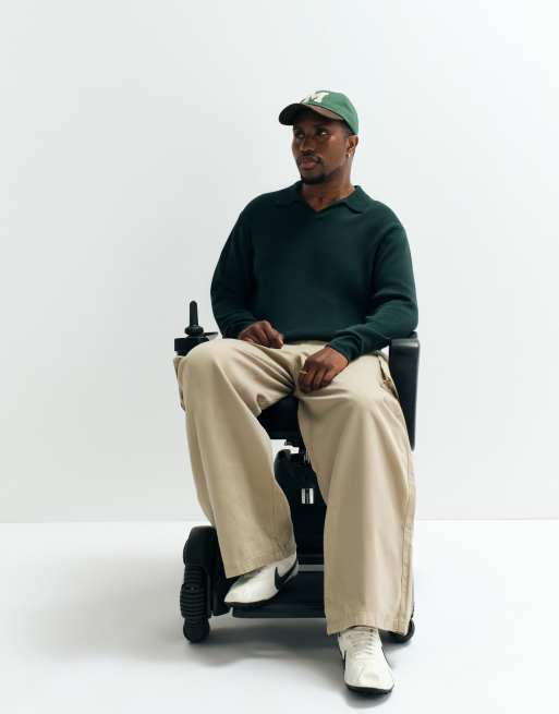 ASOS DESIGN Adaptive knitted long sleeve polo in green, 2 of 10