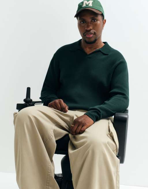ASOS DESIGN Adaptive knitted long sleeve polo in green, 5 of 10
