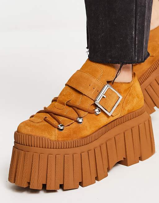 ASOS DESIGN – Addison – Kamelfärgade grova platta skor i premiummocka, 2 av 4