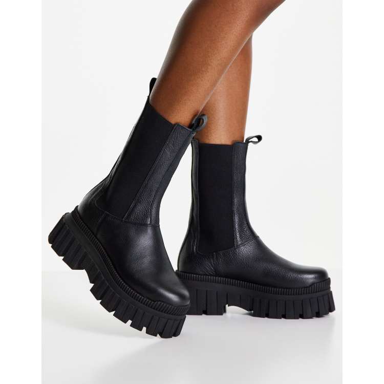 ASOS DESIGN Addison premium chunky leather chelsea boots in black