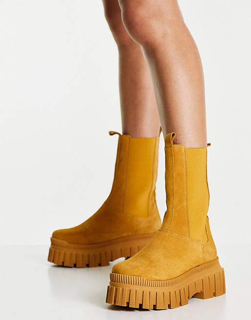 ASOS DESIGN Addison premium suede chunky chelsea boots in camel