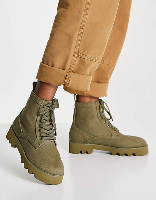  Boots/Addition canvas lace up boots in khaki 