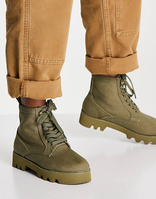 ASOS Herren Schuhe Stiefel Side pocket lace up boots in khaki 