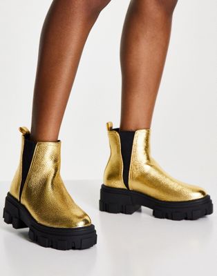 ASOS DESIGN Addy chunky chelsea boots in gold
