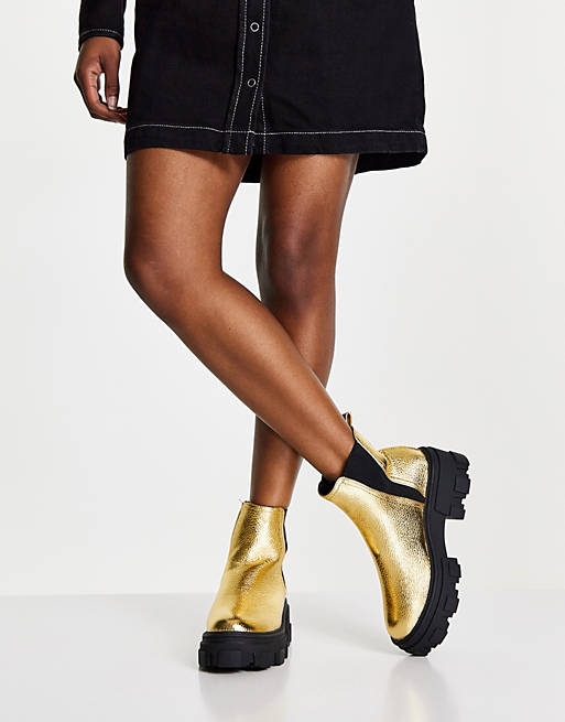  Boots/Addy chunky chelsea boots in gold 