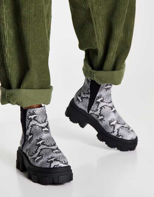 ASOS DESIGN – Addy – Ormskinnsmönstrade, grova chelseaboots