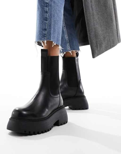 ASOS DESIGN Antidote leather cut out chunky ankle boots in black