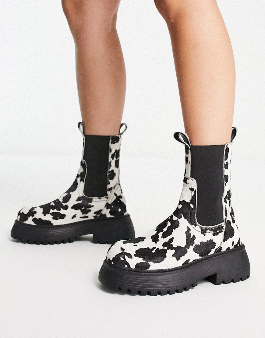Asos Design Adelaide Leather Chelsea Boots In Cow Pony-multi
