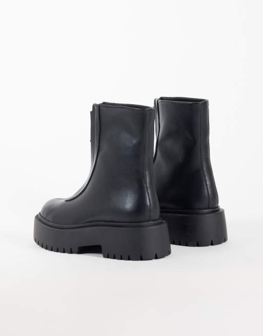 ASOS DESIGN Adeline ankelboots med dragkedja framtill i grov modell, svart PU, 2 av 4