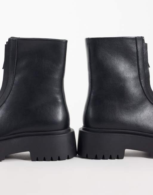 ASOS DESIGN Adeline ankelboots med dragkedja framtill i grov modell, svart PU, 3 av 4