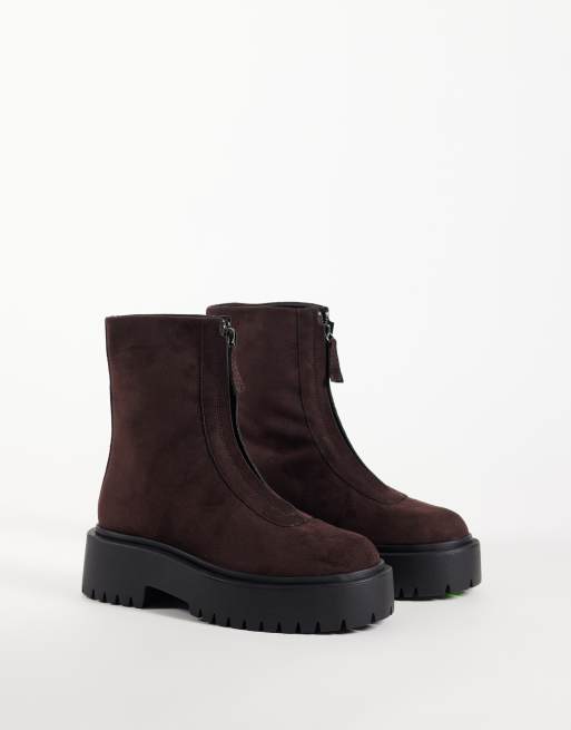 ASOS DESIGN Adeline front zip chunky ankle boots chocolate suedette, 2 of 4